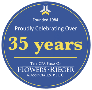 Over 35 Years Logo, Flowers Rieger, Tucson CPA Firm, Accounting, Bookkeeping, and Tax Preparation, www.flowersrieger.com Over 35 Years Logo, Flowers Rieger, Tucson CPA Firm, Accounting, Bookkeeping, and Tax Preparation, www.flowersrieger.com